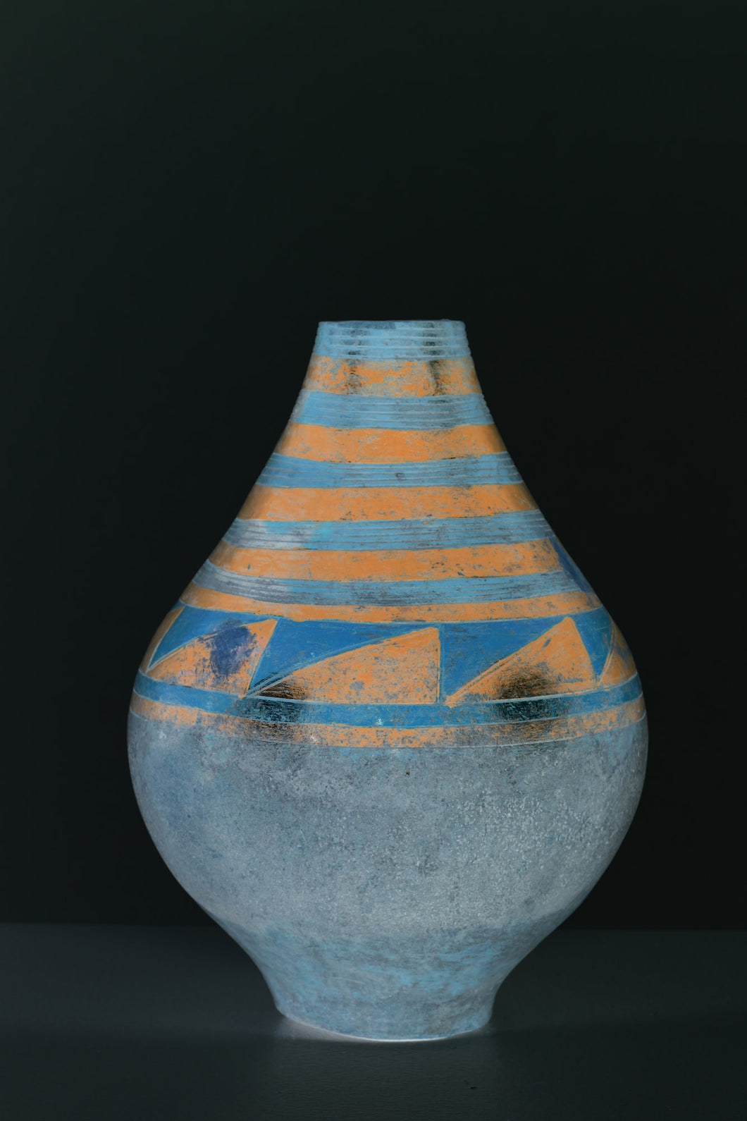 Handmade Shona Vessel with Blue and Orange Detail