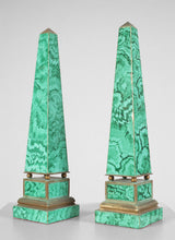 Load image into Gallery viewer, Pair of Faux Malachite Decorative Obelisks
