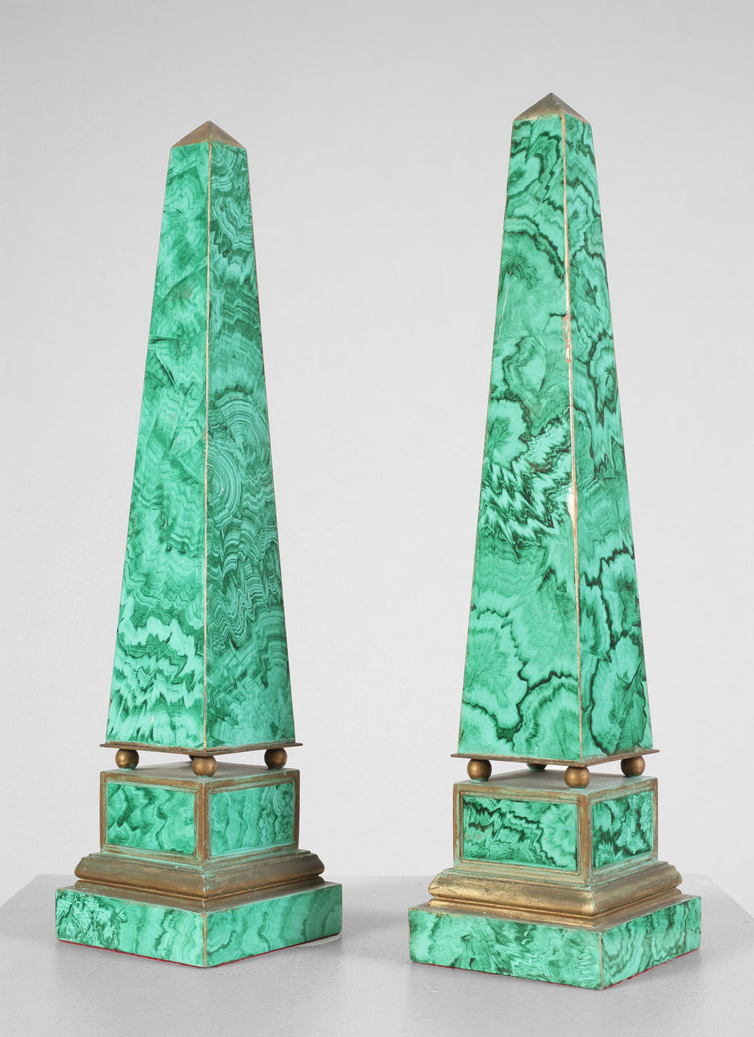 Pair of Faux Malachite Decorative Obelisks